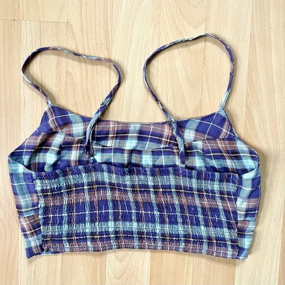 Plaid Cropped Cami Top in Sugarplum, Purple Blue Multi Size Small - Picture 6 of 9